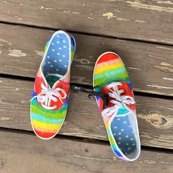 Handmade Rainbow Sneakers Women’s 11 One-of-a-Kind Hand Painted Canvas Shoes - Picture 2 of 9
